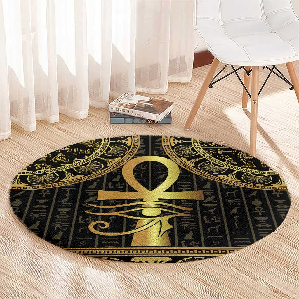 Ancient Egypt Ankh and Eye Of Horus Round Carpet Egyptian Hieroglyphs