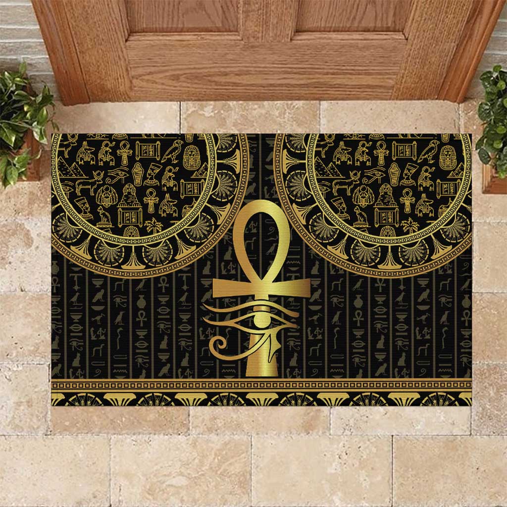 Ancient Egypt Ankh and Eye Of Horus Rubber Doormat Egyptian Hieroglyphs - Wonder Print Shop