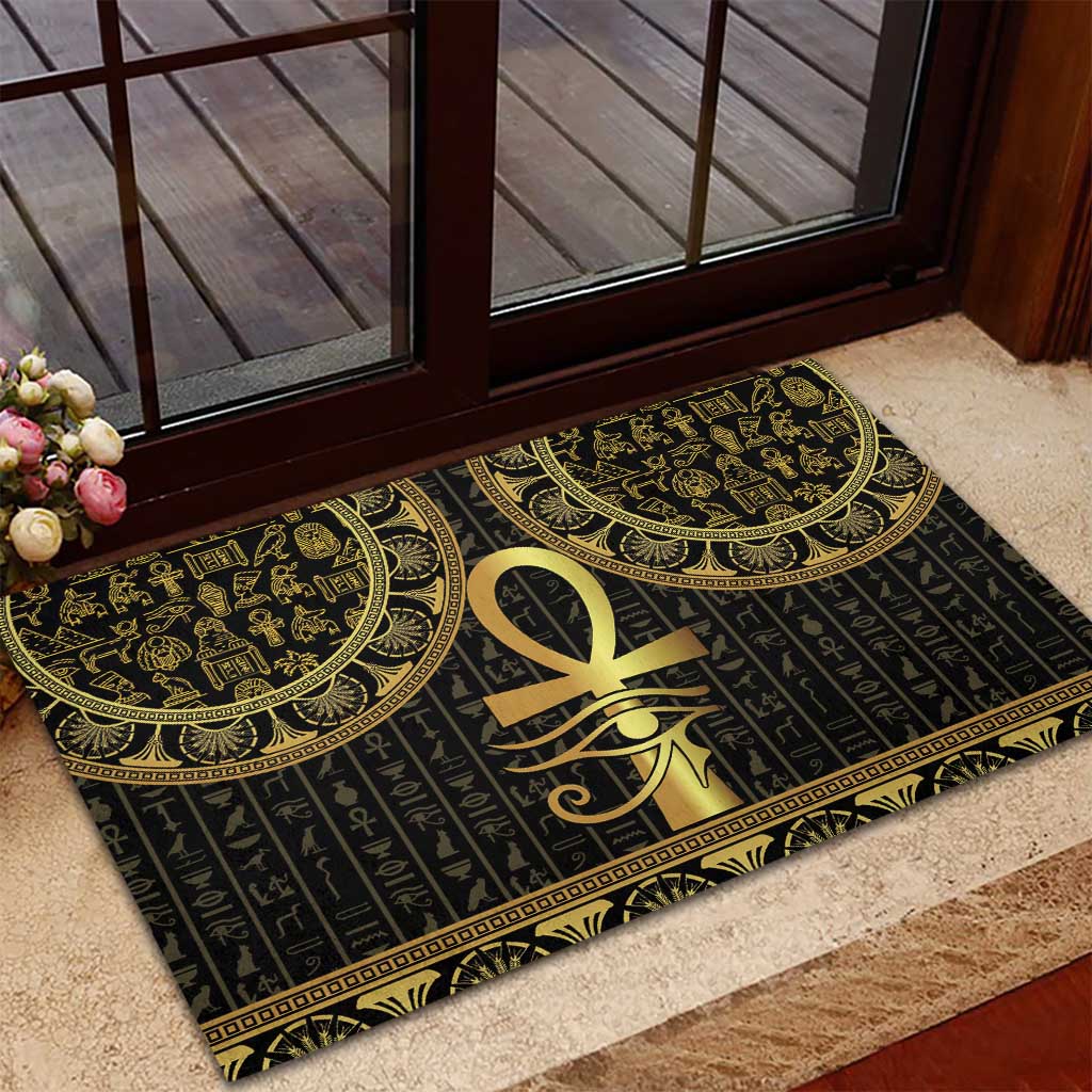 Ancient Egypt Ankh and Eye Of Horus Rubber Doormat Egyptian Hieroglyphs - Wonder Print Shop