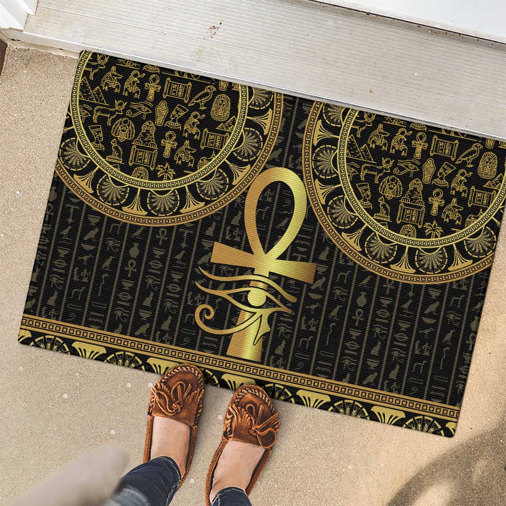 Ancient Egypt Ankh and Eye Of Horus Rubber Doormat Egyptian Hieroglyphs - Wonder Print Shop