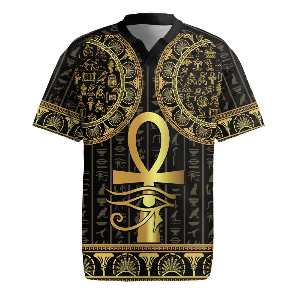 Ancient Egypt Ankh and Eye Of Horus Rugby Jersey Egyptian Hieroglyphs - Wonder Print Shop