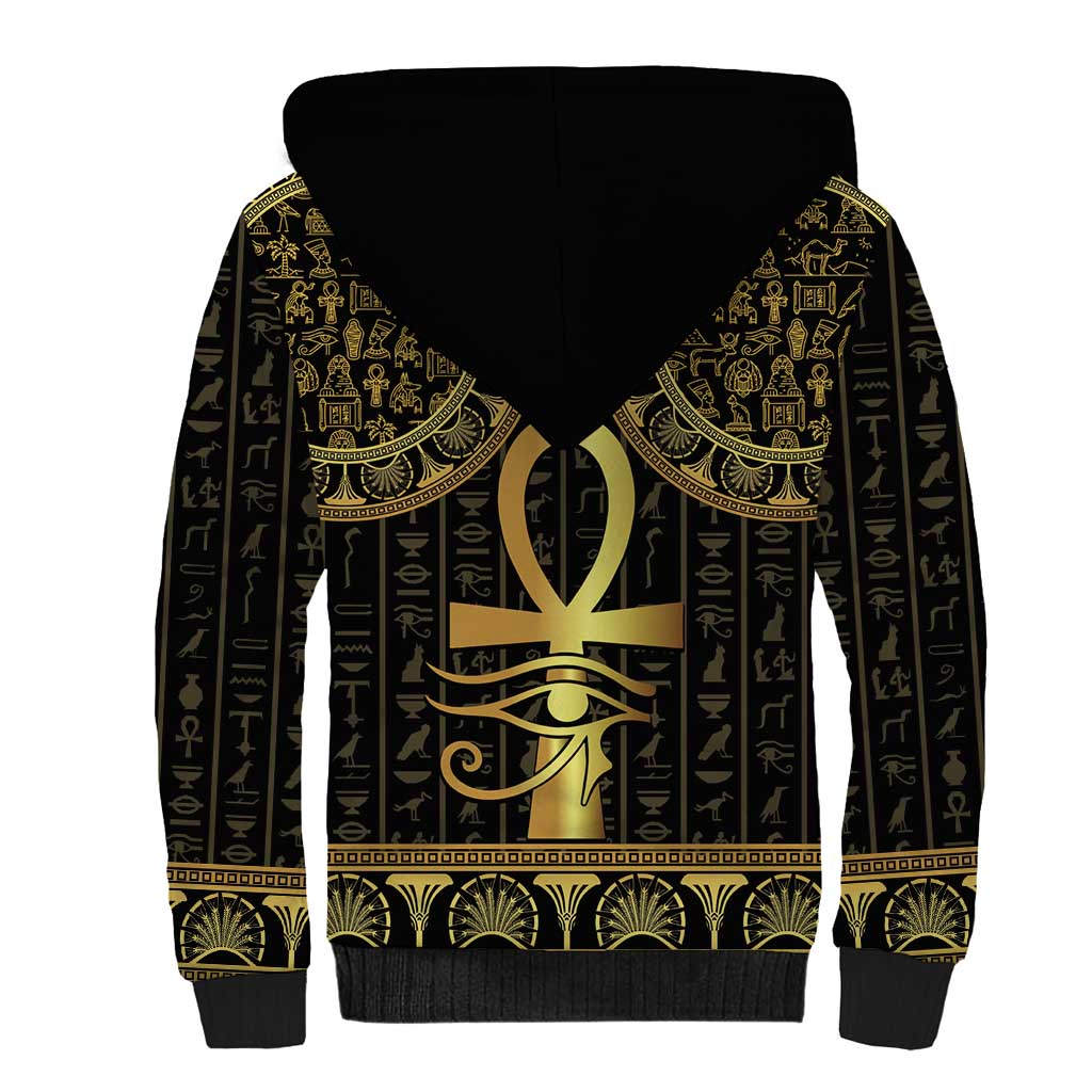 Ancient Egypt Ankh and Eye Of Horus Sherpa Hoodie Egyptian Hieroglyphs - Wonder Print Shop