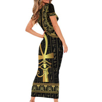 Ancient Egypt Ankh and Eye Of Horus Short Sleeve Bodycon Dress Egyptian Hieroglyphs - Wonder Print Shop