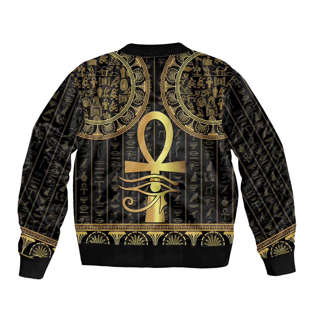Ancient Egypt Ankh and Eye Of Horus Sleeve Zip Bomber Jacket Egyptian Hieroglyphs - Wonder Print Shop