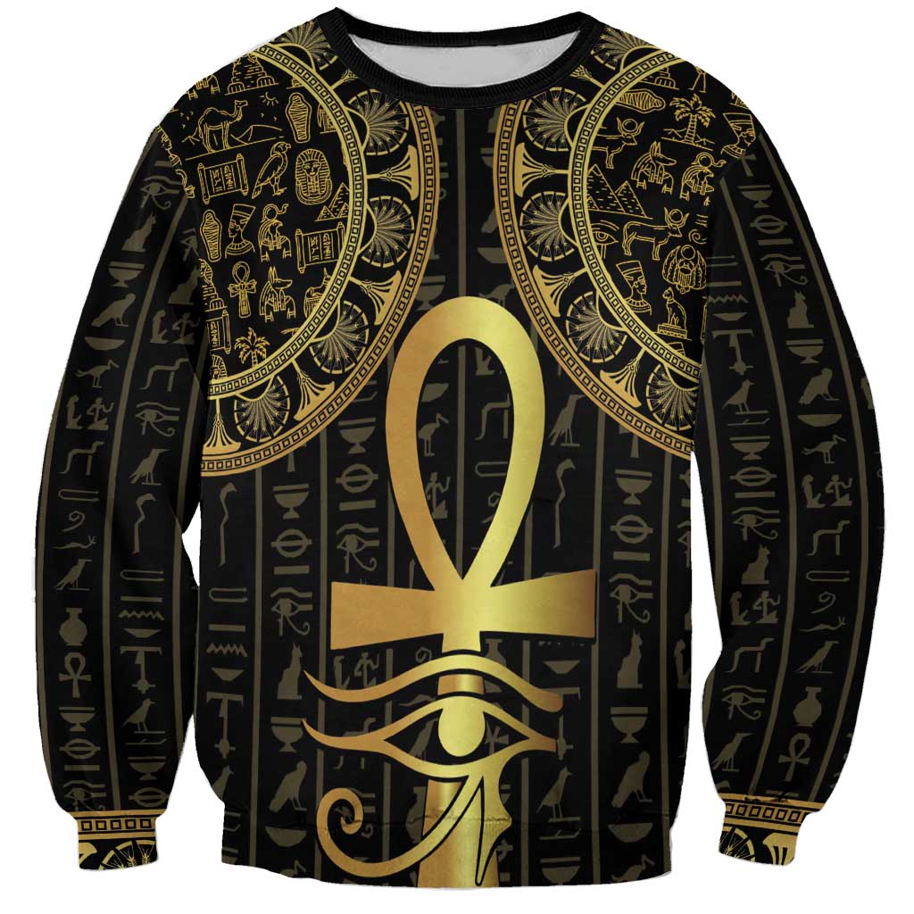 Ancient Egypt Ankh and Eye Of Horus Sweatshirt Egyptian Hieroglyphs - Wonder Print Shop