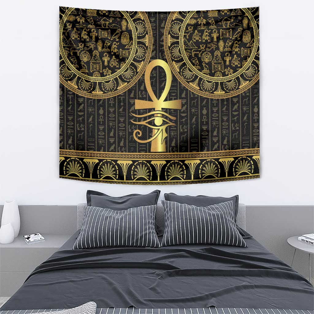Ancient Egypt Ankh and Eye Of Horus Tapestry Egyptian Hieroglyphs - Wonder Print Shop