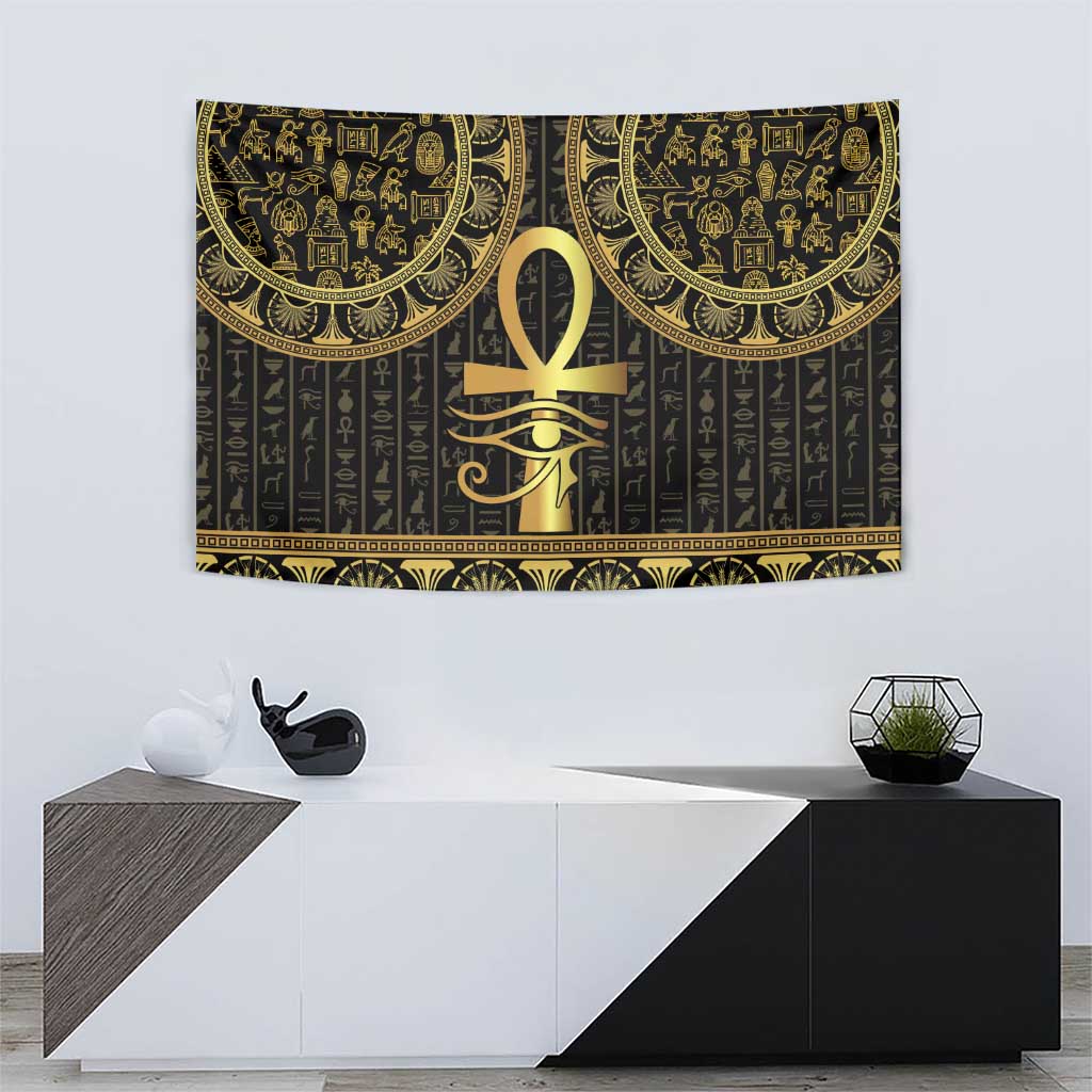Ancient Egypt Ankh and Eye Of Horus Tapestry Egyptian Hieroglyphs - Wonder Print Shop