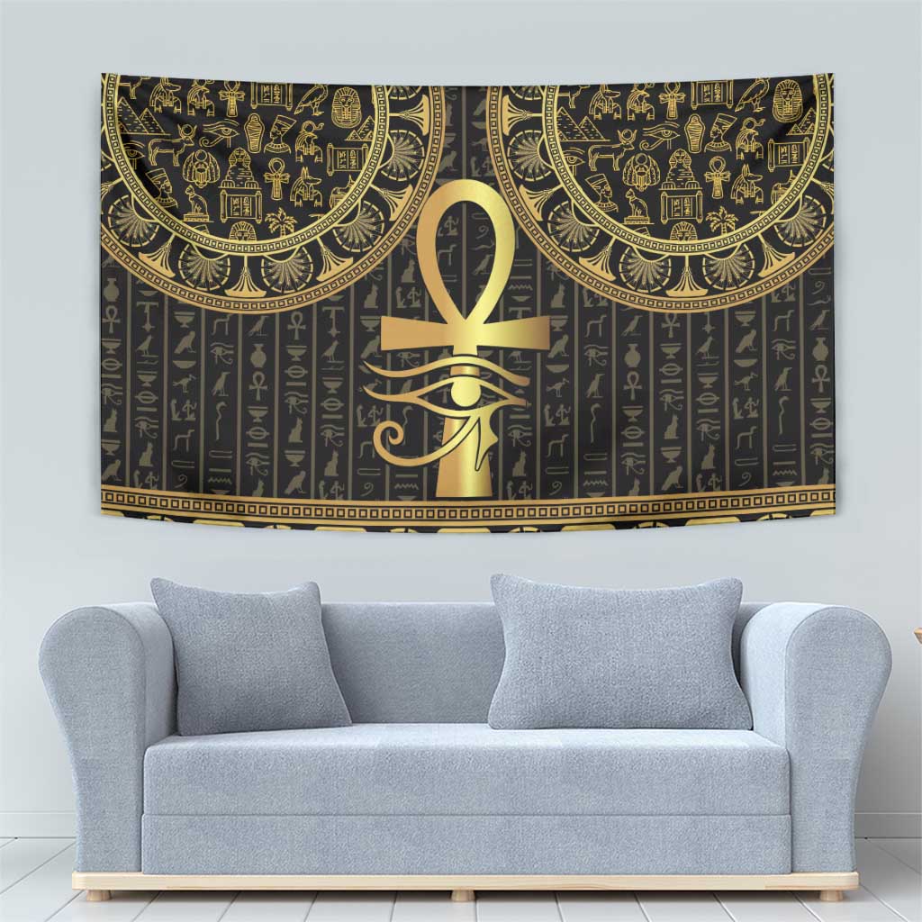 Ancient Egypt Ankh and Eye Of Horus Tapestry Egyptian Hieroglyphs - Wonder Print Shop