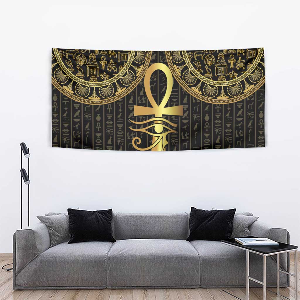 Ancient Egypt Ankh and Eye Of Horus Tapestry Egyptian Hieroglyphs - Wonder Print Shop