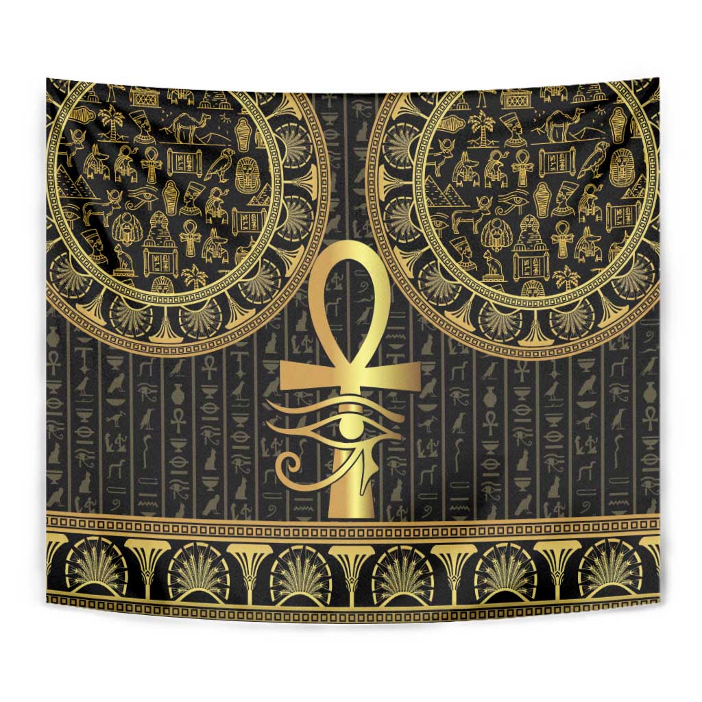Ancient Egypt Ankh and Eye Of Horus Tapestry Egyptian Hieroglyphs - Wonder Print Shop