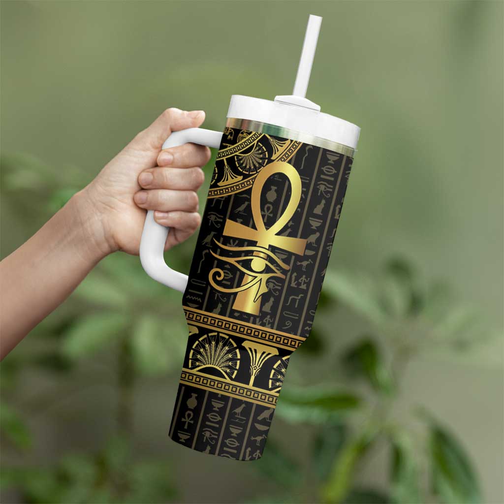 Ancient Egypt Ankh and Eye Of Horus Tumbler With Handle Egyptian Hieroglyphs - Wonder Print Shop