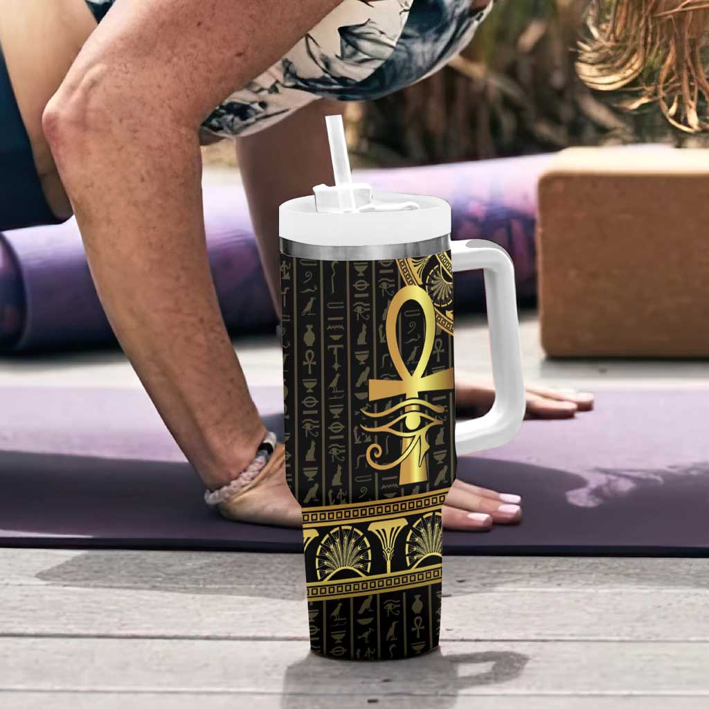 Ancient Egypt Ankh and Eye Of Horus Tumbler With Handle Egyptian Hieroglyphs - Wonder Print Shop