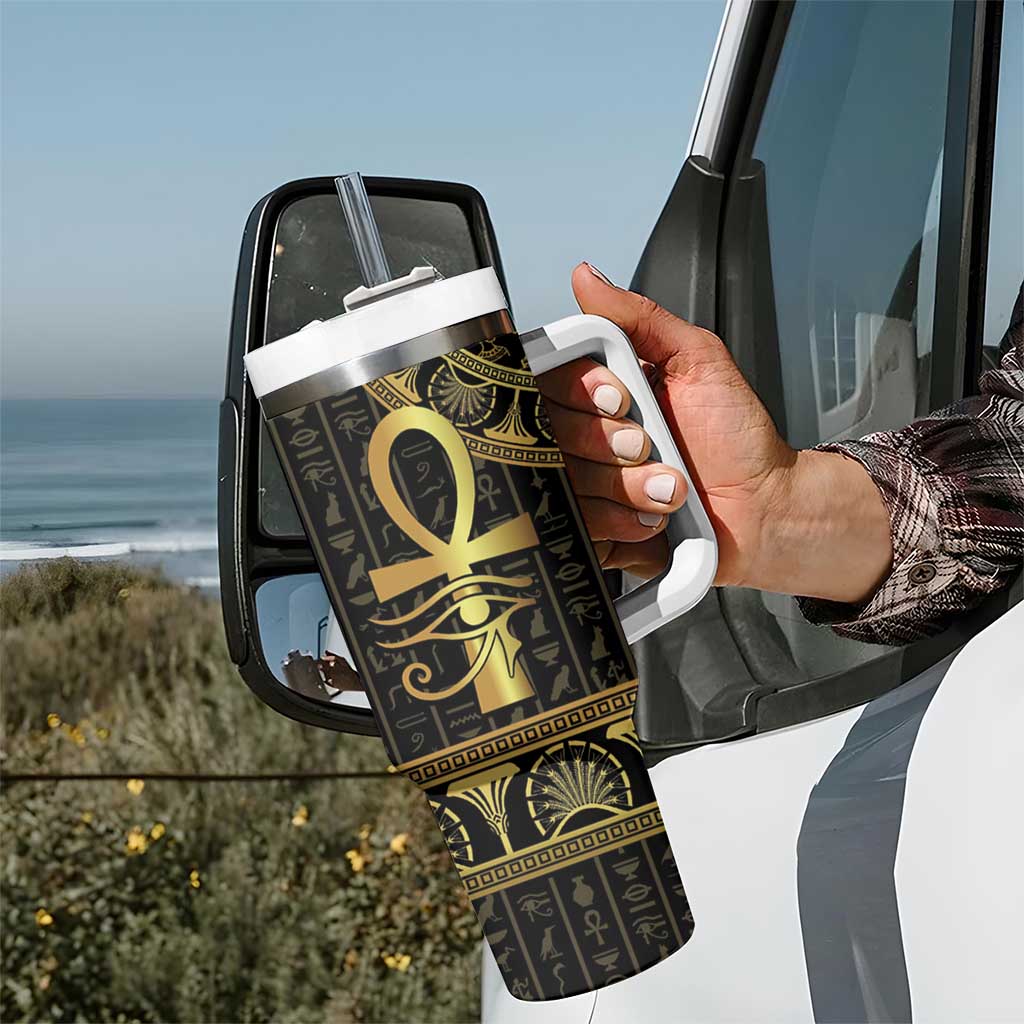 Ancient Egypt Ankh and Eye Of Horus Tumbler With Handle Egyptian Hieroglyphs - Wonder Print Shop