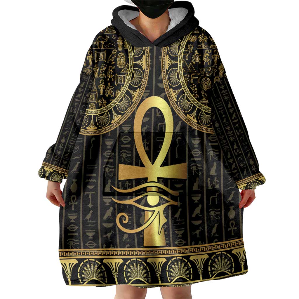 Ancient Egypt Ankh and Eye Of Horus Wearable Blanket Hoodie Egyptian Hieroglyphs - Wonder Print Shop