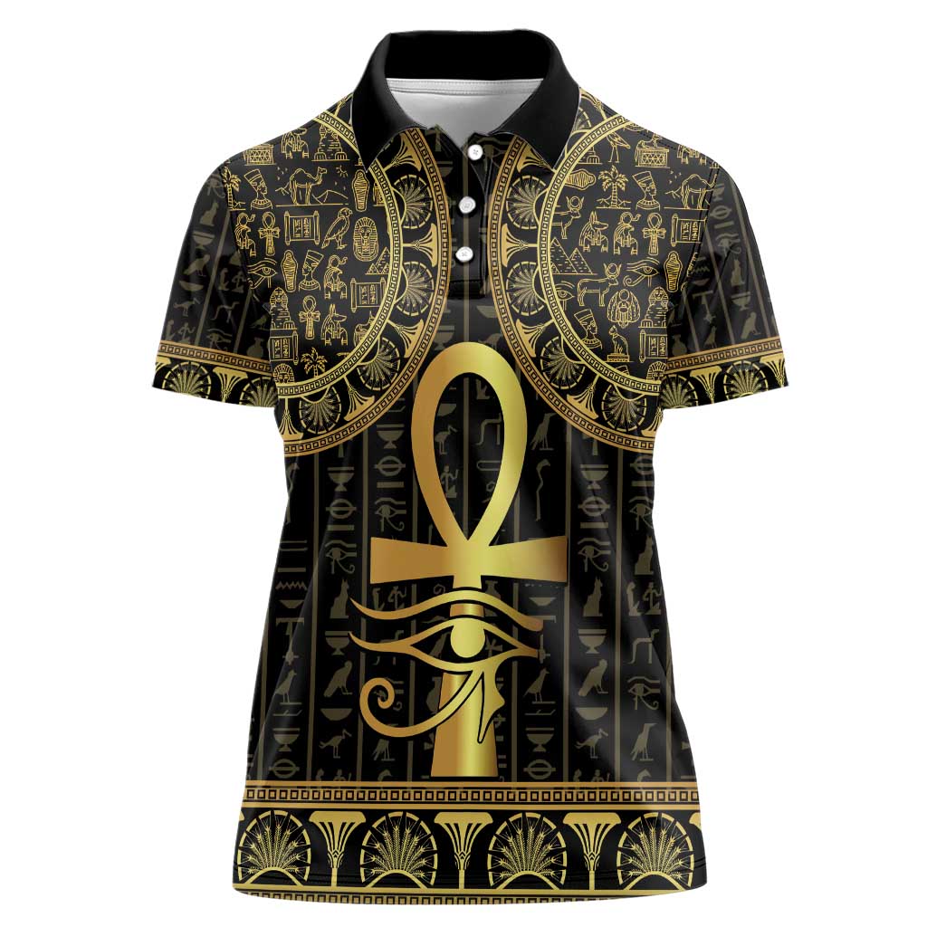 Ancient Egypt Ankh and Eye Of Horus Women Polo Shirt Egyptian Hieroglyphs - Wonder Print Shop