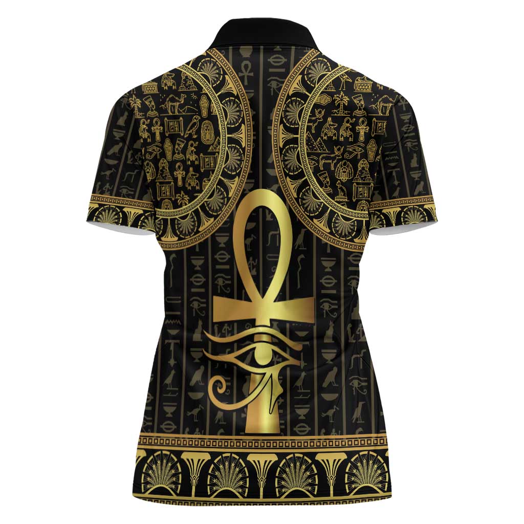 Ancient Egypt Ankh and Eye Of Horus Women Polo Shirt Egyptian Hieroglyphs - Wonder Print Shop
