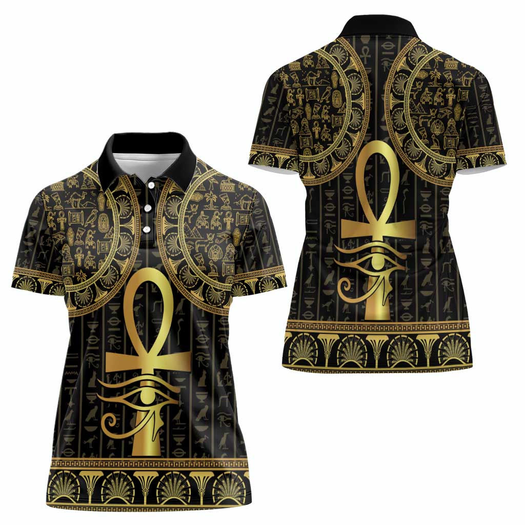 Ancient Egypt Ankh and Eye Of Horus Women Polo Shirt Egyptian Hieroglyphs - Wonder Print Shop