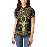 Ancient Egypt Ankh and Eye Of Horus Women Polo Shirt Egyptian Hieroglyphs - Wonder Print Shop