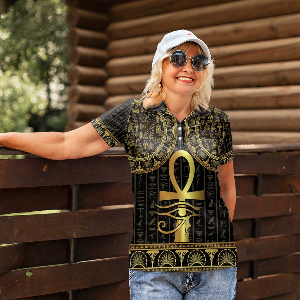 Ancient Egypt Ankh and Eye Of Horus Women Polo Shirt Egyptian Hieroglyphs - Wonder Print Shop