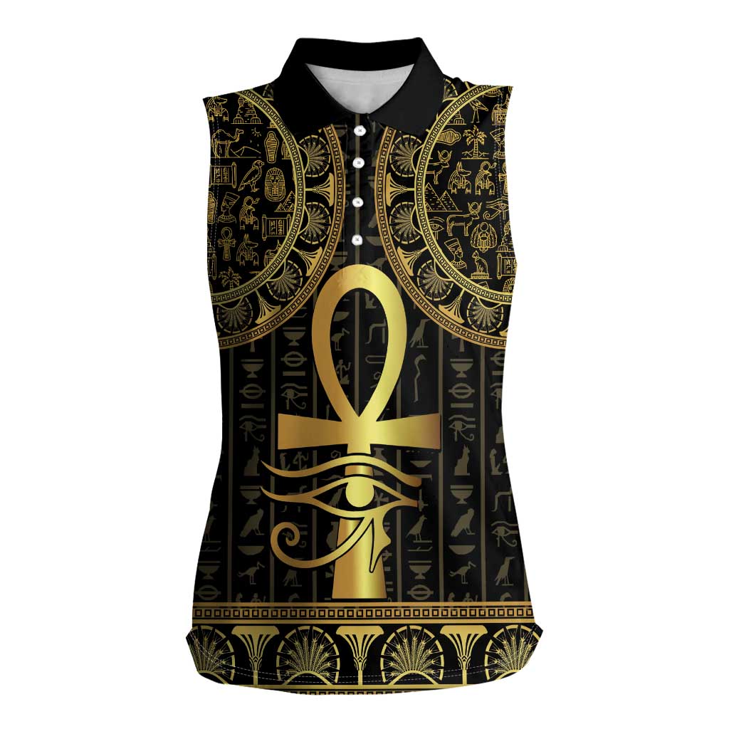 Ancient Egypt Ankh and Eye Of Horus Women Sleeveless Polo Shirt Egyptian Hieroglyphs - Wonder Print Shop