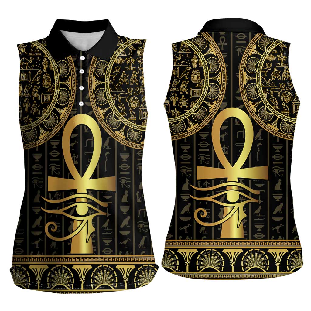 Ancient Egypt Ankh and Eye Of Horus Women Sleeveless Polo Shirt Egyptian Hieroglyphs - Wonder Print Shop