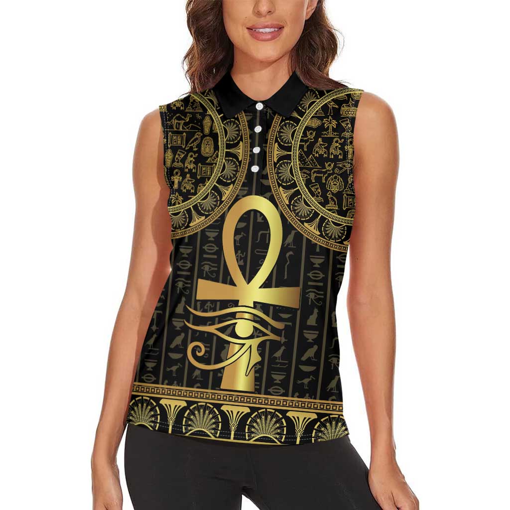 Ancient Egypt Ankh and Eye Of Horus Women Sleeveless Polo Shirt Egyptian Hieroglyphs - Wonder Print Shop