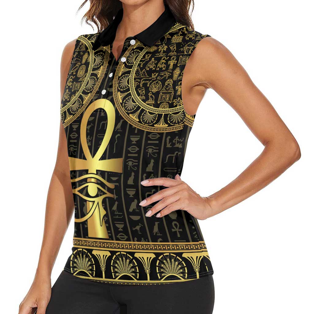 Ancient Egypt Ankh and Eye Of Horus Women Sleeveless Polo Shirt Egyptian Hieroglyphs - Wonder Print Shop