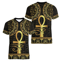 Ancient Egypt Ankh and Eye Of Horus Women V-Neck T-Shirt Egyptian Hieroglyphs - Wonder Print Shop