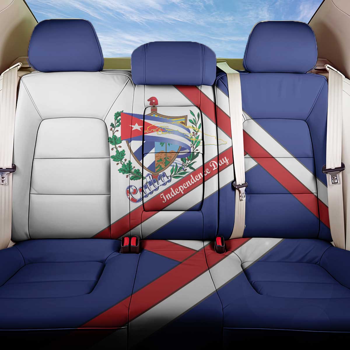 Cuba Independence Day Back Car Seat Cover Patria o Muerte Venceremos Curve Flag Style - Wonder Print Shop