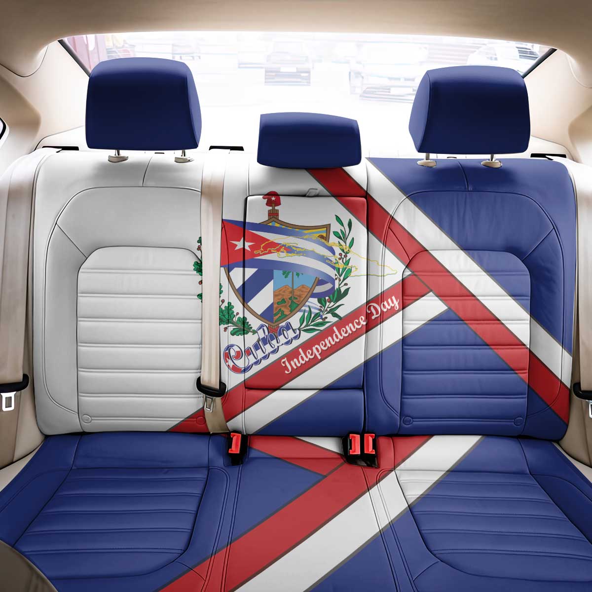 Cuba Independence Day Back Car Seat Cover Patria o Muerte Venceremos Curve Flag Style - Wonder Print Shop