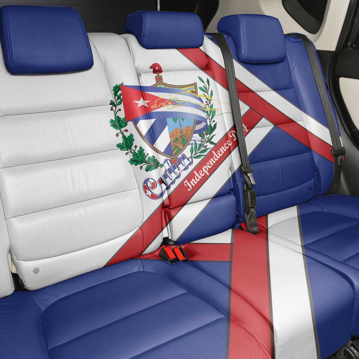 Cuba Independence Day Back Car Seat Cover Patria o Muerte Venceremos Curve Flag Style - Wonder Print Shop