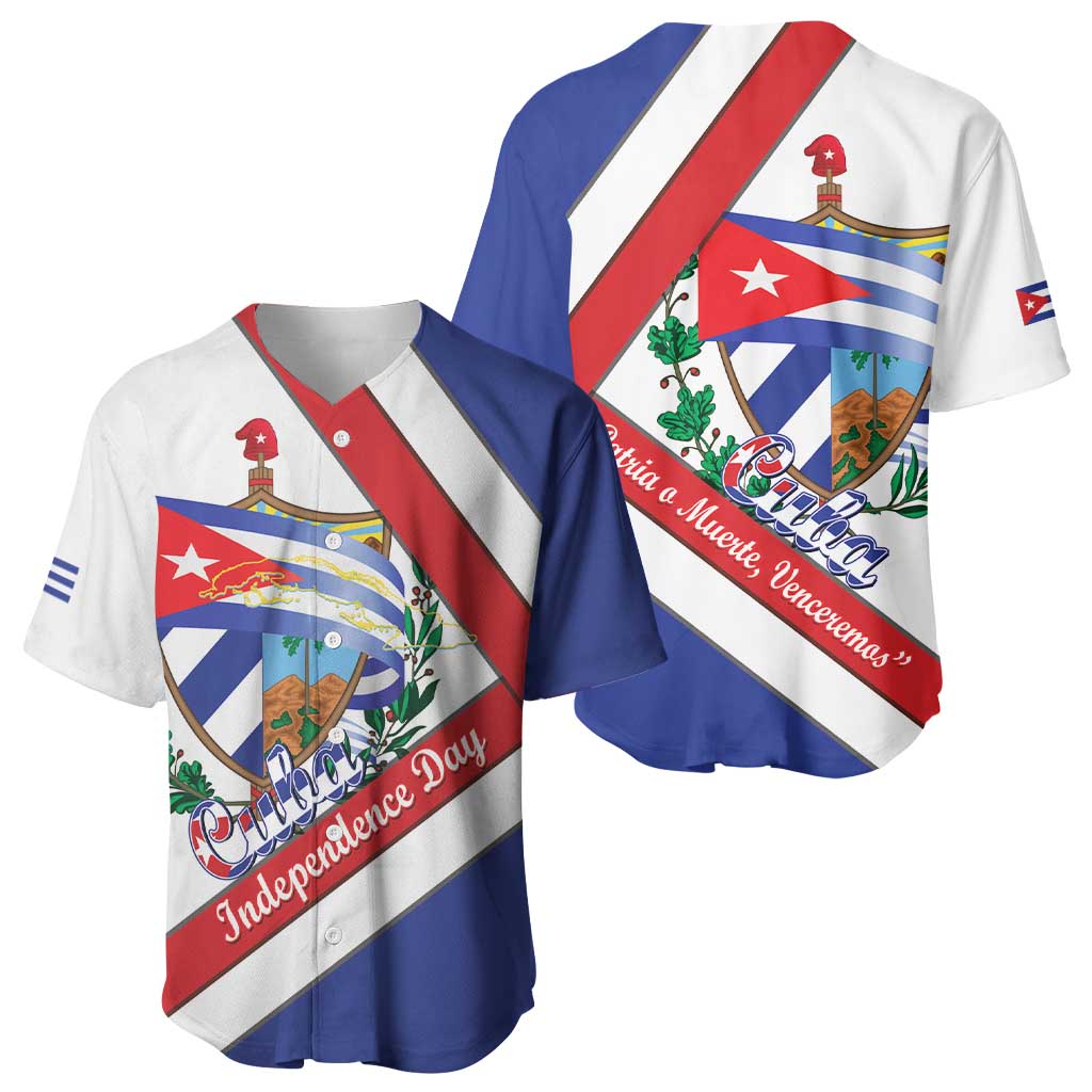 Cuba Independence Day Baseball Jersey Patria o Muerte Venceremos Curve Flag Style - Wonder Print Shop