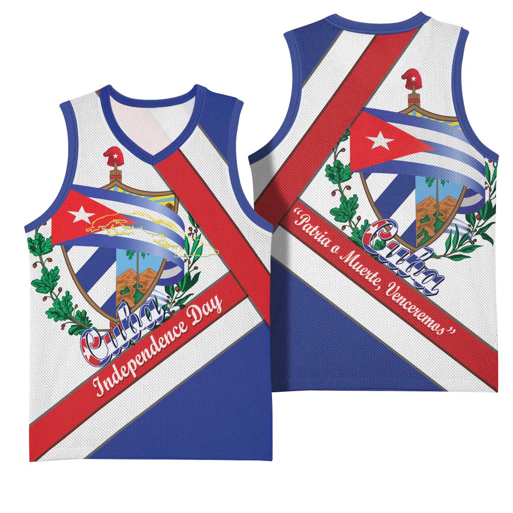 Cuba Independence Day Basketball Jersey Patria o Muerte Venceremos Curve Flag Style - Wonder Print Shop