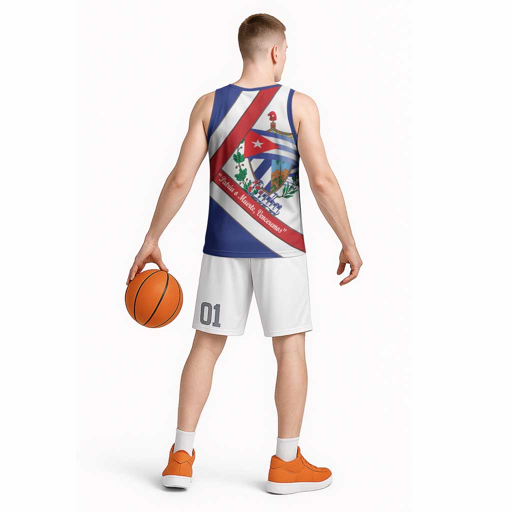 Cuba Independence Day Basketball Jersey Patria o Muerte Venceremos Curve Flag Style - Wonder Print Shop
