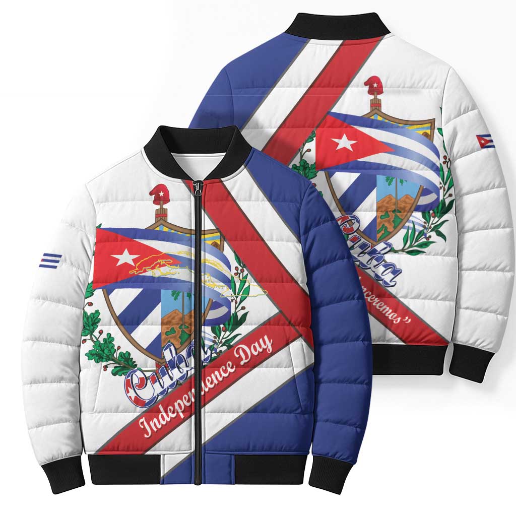 Cuba Independence Day Bomber Puffer Jacket Patria o Muerte Venceremos Curve Flag Style - Wonder Print Shop
