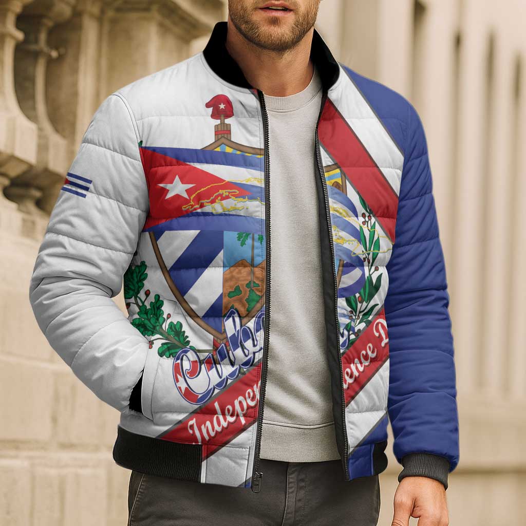 Cuba Independence Day Bomber Puffer Jacket Patria o Muerte Venceremos Curve Flag Style - Wonder Print Shop