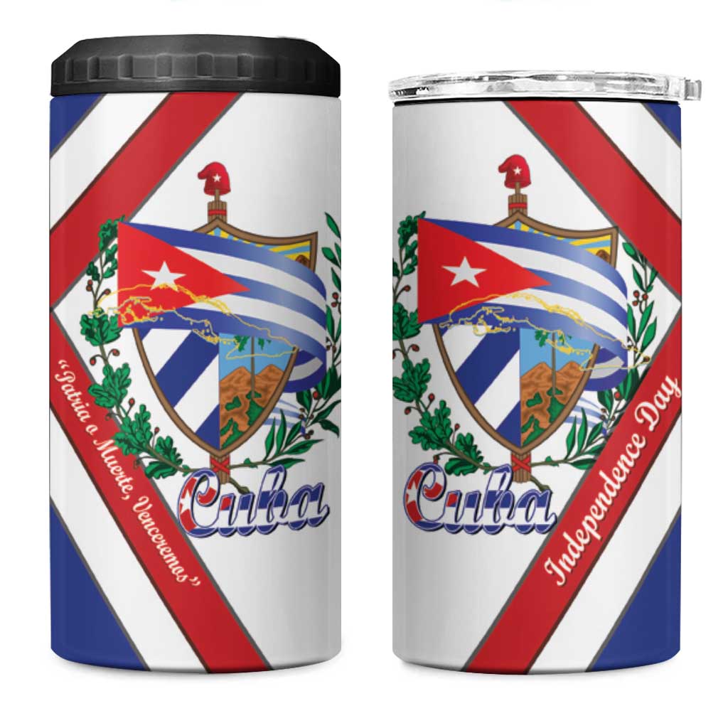 Cuba Independence Day 4 in 1 Can Cooler Tumbler Patria o Muerte Venceremos Curve Flag Style - Wonder Print Shop