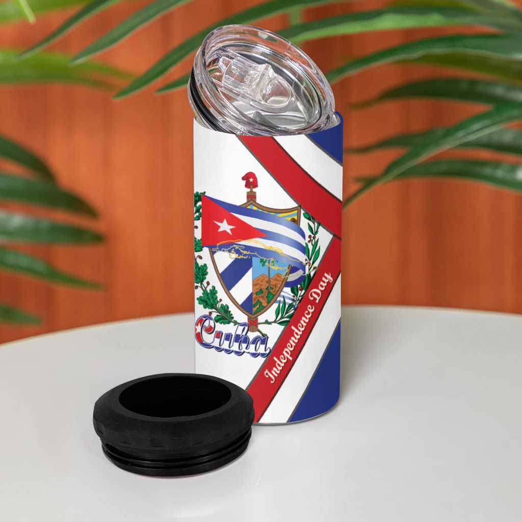 Cuba Independence Day 4 in 1 Can Cooler Tumbler Patria o Muerte Venceremos Curve Flag Style - Wonder Print Shop