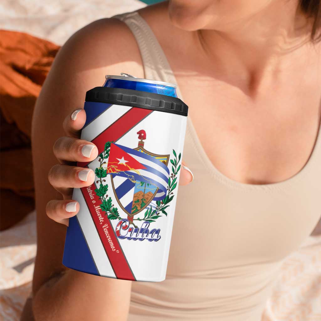 Cuba Independence Day 4 in 1 Can Cooler Tumbler Patria o Muerte Venceremos Curve Flag Style - Wonder Print Shop