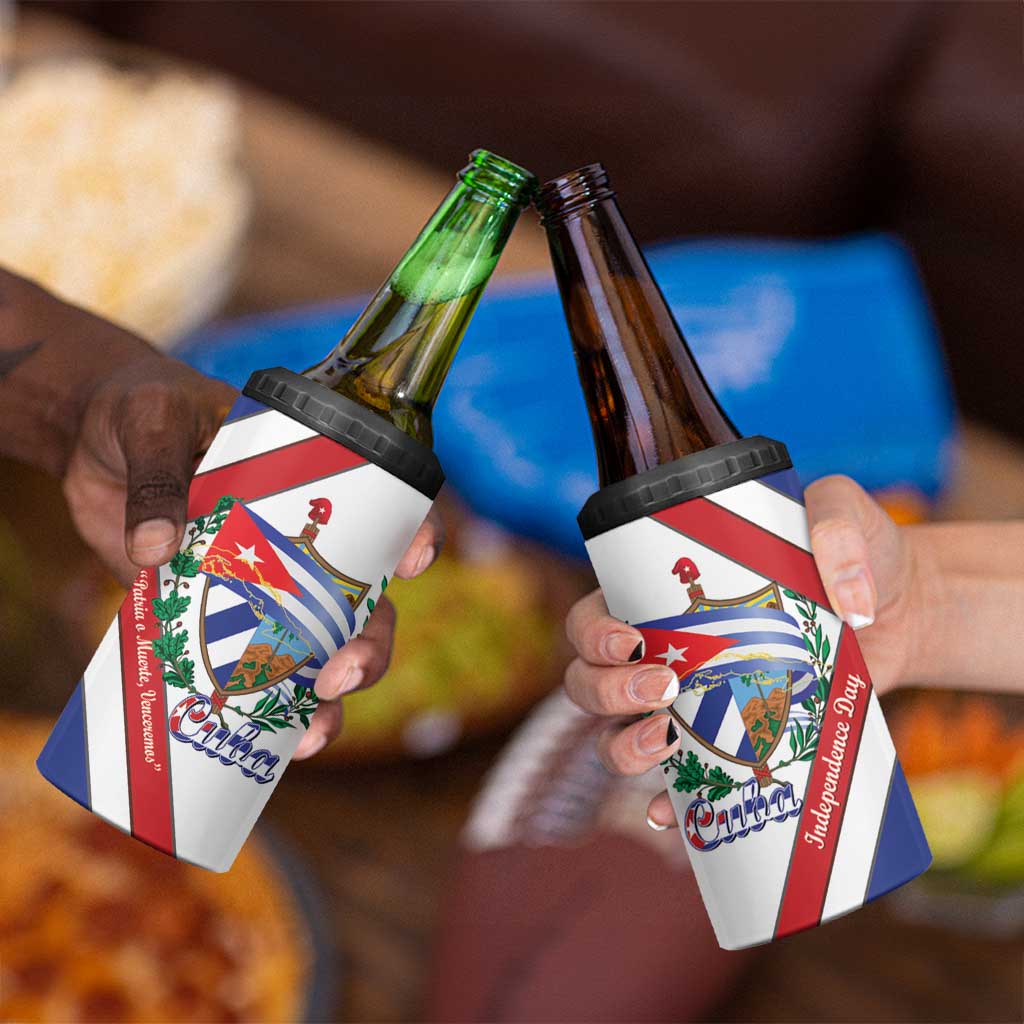 Cuba Independence Day 4 in 1 Can Cooler Tumbler Patria o Muerte Venceremos Curve Flag Style - Wonder Print Shop