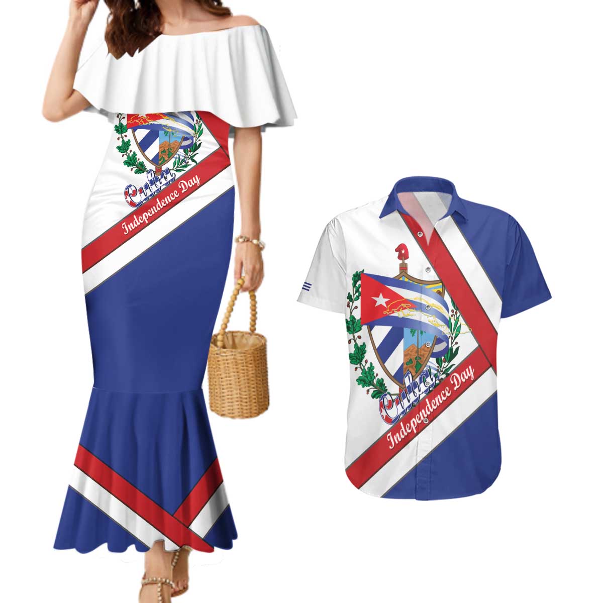Cuba Independence Day Couples Matching Mermaid Dress and Hawaiian Shirt Patria o Muerte Venceremos Curve Flag Style - Wonder Print Shop