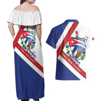 Cuba Independence Day Couples Matching Off Shoulder Maxi Dress and Hawaiian Shirt Patria o Muerte Venceremos Curve Flag Style - Wonder Print Shop
