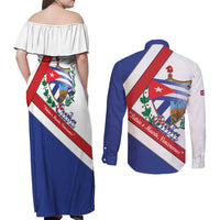 Cuba Independence Day Couples Matching Off Shoulder Maxi Dress and Long Sleeve Button Shirt Patria o Muerte Venceremos Curve Flag Style - Wonder Print Shop