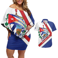 Cuba Independence Day Couples Matching Off Shoulder Short Dress and Hawaiian Shirt Patria o Muerte Venceremos Curve Flag Style - Wonder Print Shop