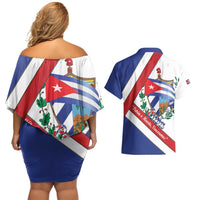 Cuba Independence Day Couples Matching Off Shoulder Short Dress and Hawaiian Shirt Patria o Muerte Venceremos Curve Flag Style - Wonder Print Shop