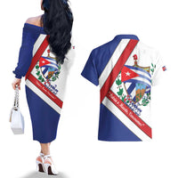 Cuba Independence Day Couples Matching Off The Shoulder Long Sleeve Dress and Hawaiian Shirt Patria o Muerte Venceremos Curve Flag Style - Wonder Print Shop
