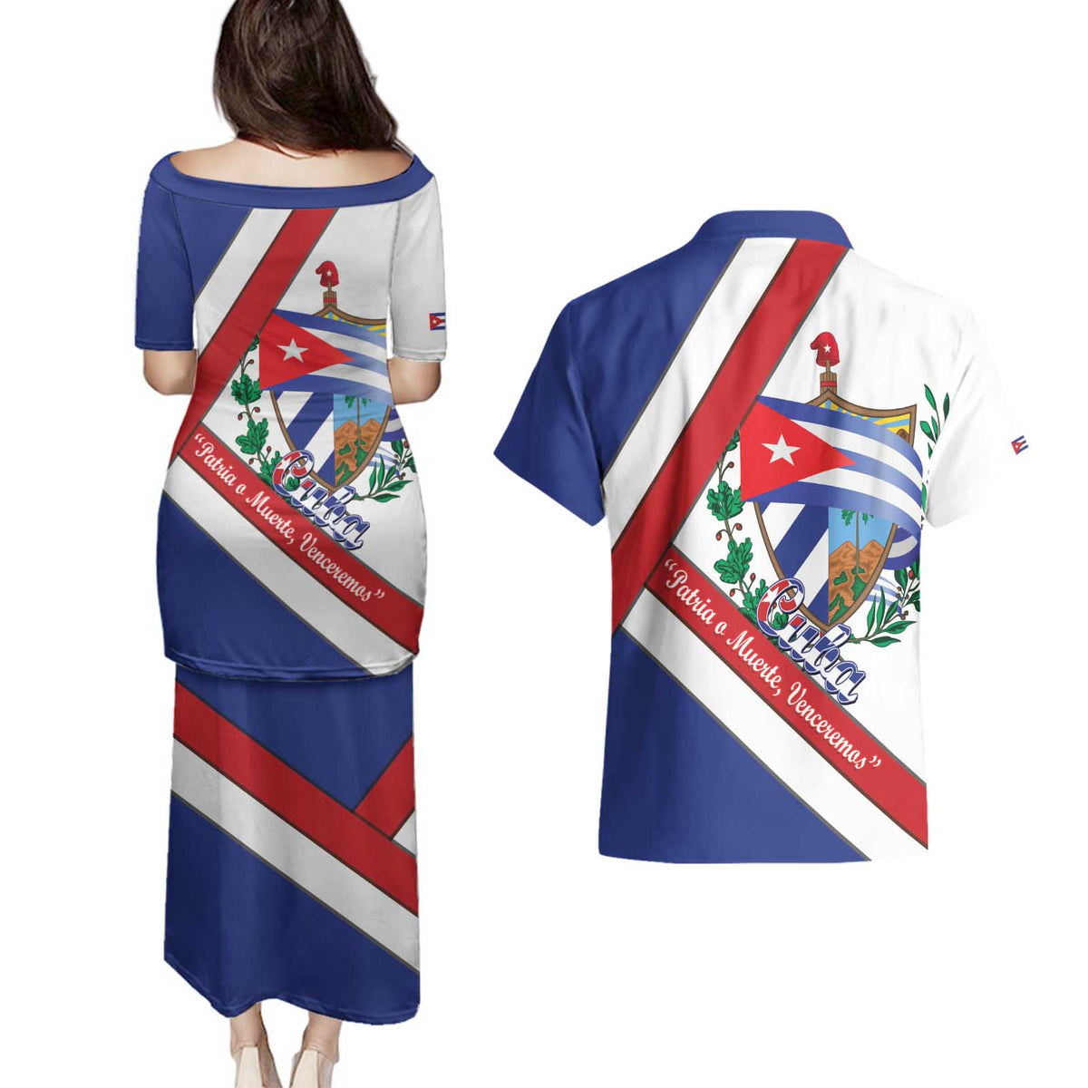 Cuba Independence Day Couples Matching Puletasi and Hawaiian Shirt Patria o Muerte Venceremos Curve Flag Style - Wonder Print Shop