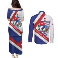 Cuba Independence Day Couples Matching Puletasi and Long Sleeve Button Shirt Patria o Muerte Venceremos Curve Flag Style - Wonder Print Shop