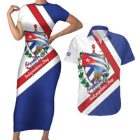 Cuba Independence Day Couples Matching Short Sleeve Bodycon Dress and Hawaiian Shirt Patria o Muerte Venceremos Curve Flag Style - Wonder Print Shop