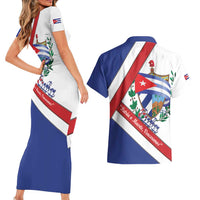Cuba Independence Day Couples Matching Short Sleeve Bodycon Dress and Hawaiian Shirt Patria o Muerte Venceremos Curve Flag Style - Wonder Print Shop